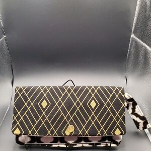 Elegant Black and Gold Clutch With Mini Wristlet(wallet)